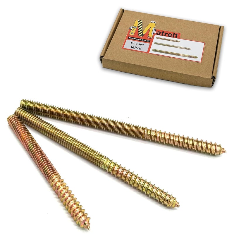 Matrelt 14 Pack 5/16-18" Hanger Bolts 3Sizes Long Inch Double Headed Bolts Wood Dowel Screw Self-Tapping Screw Hanger Bolts for Wood Furniture Double Threaded Rods Bolt - Image 1